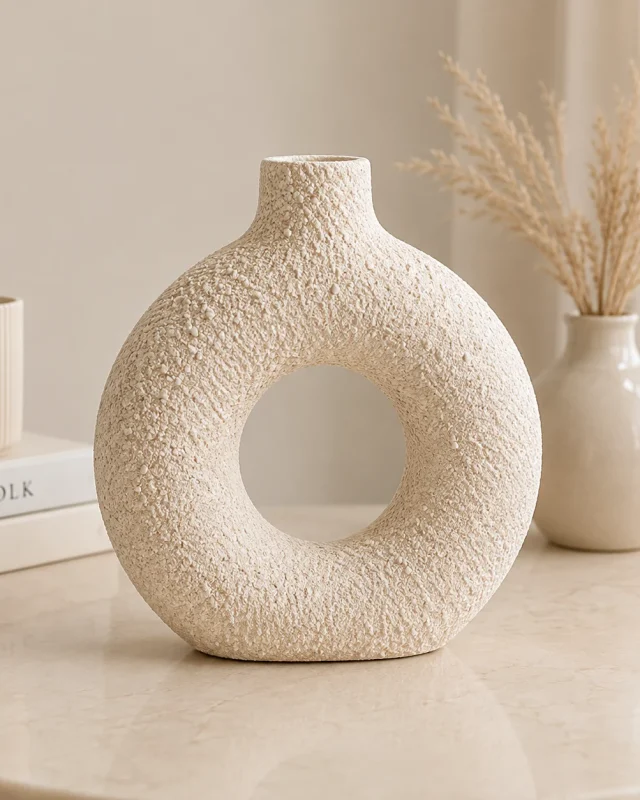 Doughnut-Shaped Rough Textured Vase