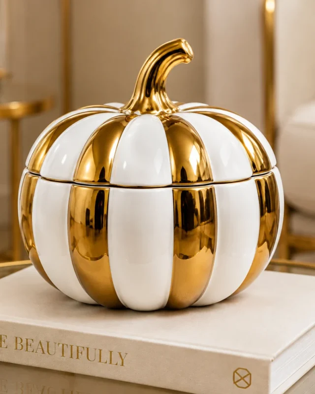 Gold & White Pumpkin Jar