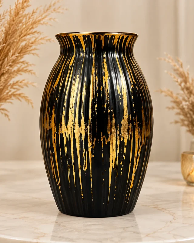Black & Gold Oval Vase