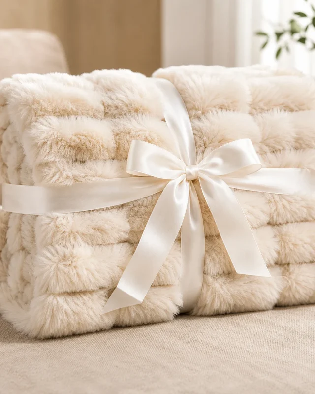 Ribbed Rabbit Fur Throw 150×180cm