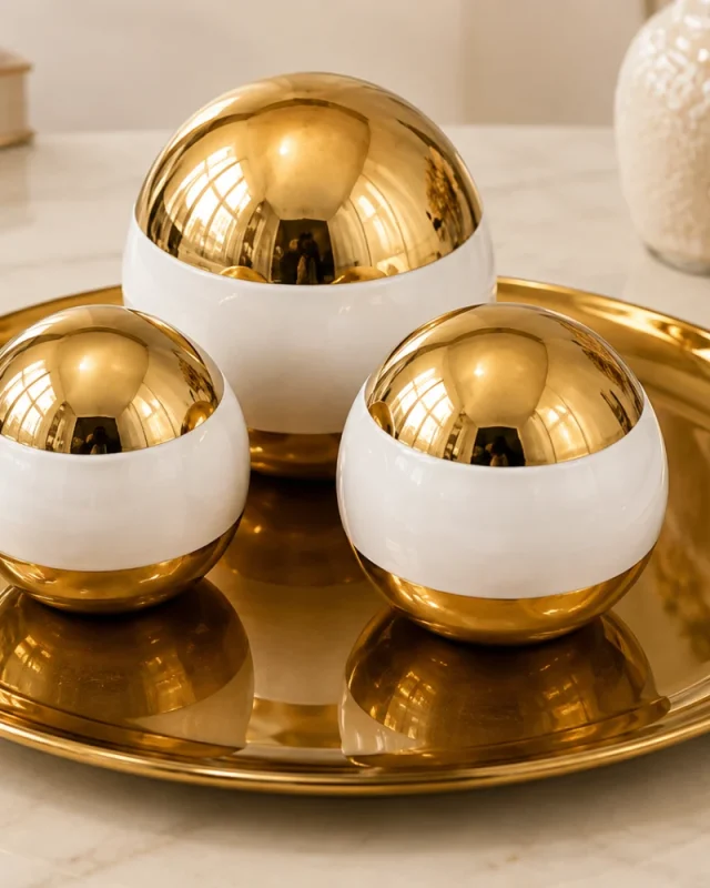 Gold & White Round Ball Platter
