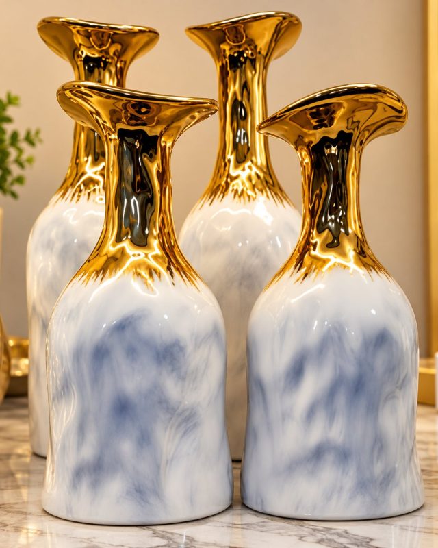 Gold & White Jar Vases Set
